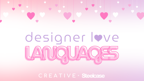 Designer Love Language title on a Pink, Purple and White Ombre banner